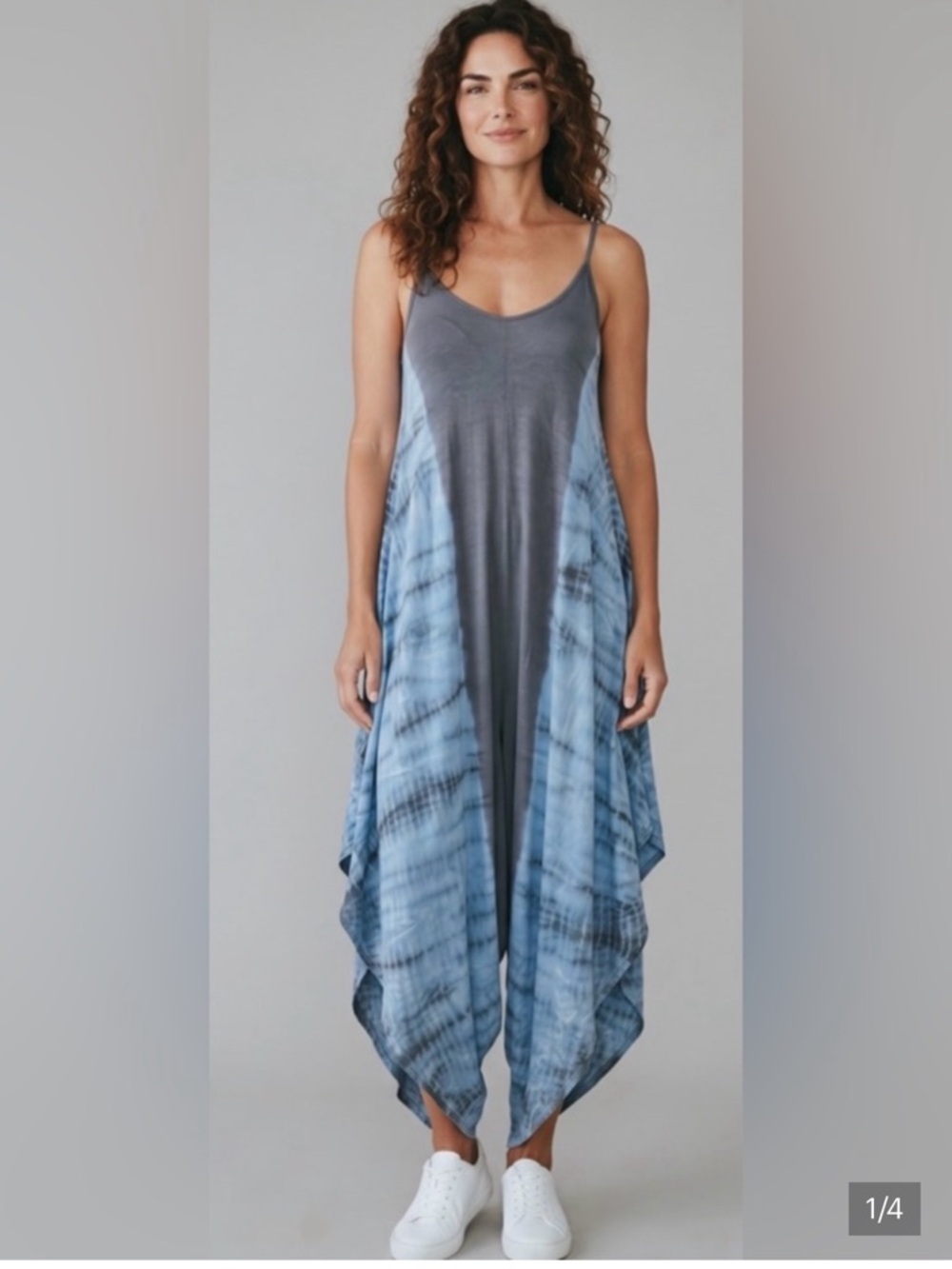 NWT Elan Tie Dye Maxi Dress Handkerchief Hem Boho Draped Adjustable Straps